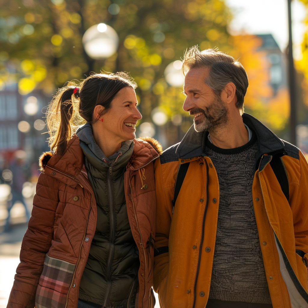 Ældre par, der går tur i parken